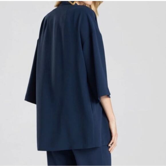 Natori Solid Blue Crepe Kimono Blazer Open Front Topper NWT Oversized LARGE - Picture 2 of 14